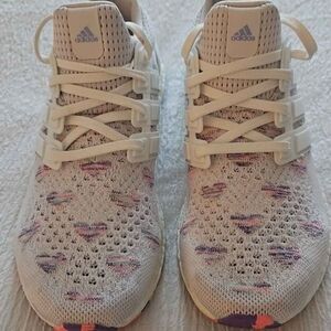 Adidas Cream and Purple Sneakers with Knit Upper